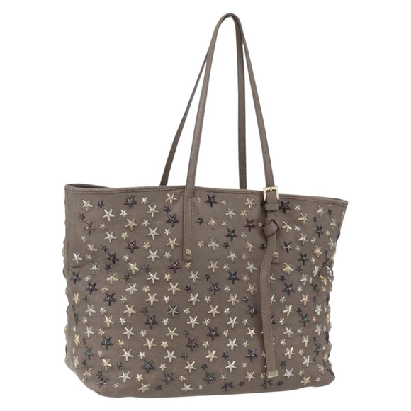 Jimmy Choo Studs Tote Bag Leather Beige Auth 169409