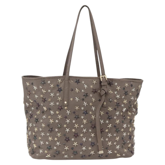 Jimmy Choo Studs Tote Bag Leather Beige Auth 169409
