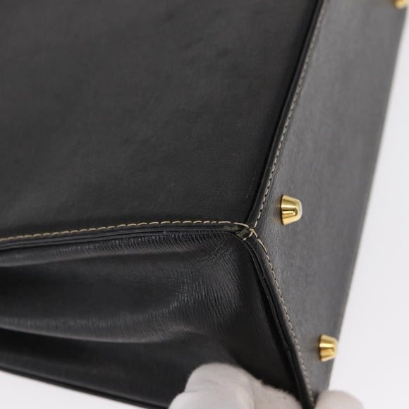 BURBERRY Hand Bag Leather Black Gold Auth 169412