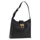 Salvatore Ferragamo Gancini Shoulder Bag Leather Black Gold Auth 169413-1
