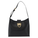 Salvatore Ferragamo Gancini Shoulder Bag Leather Black Gold Auth 169413-13