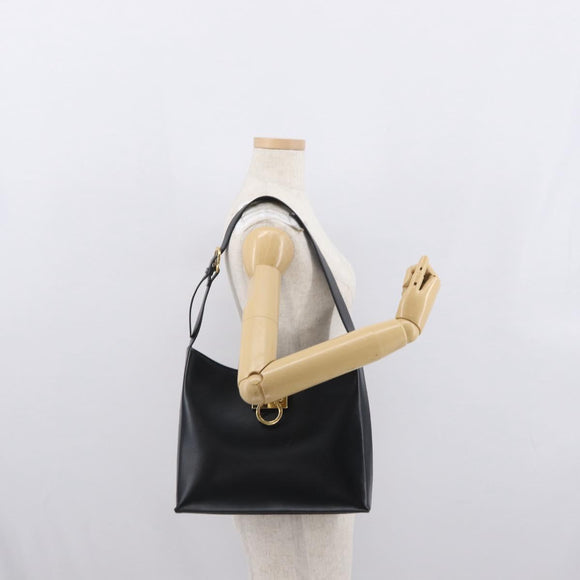 Salvatore Ferragamo Gancini Shoulder Bag Leather Black Gold Auth 169413
