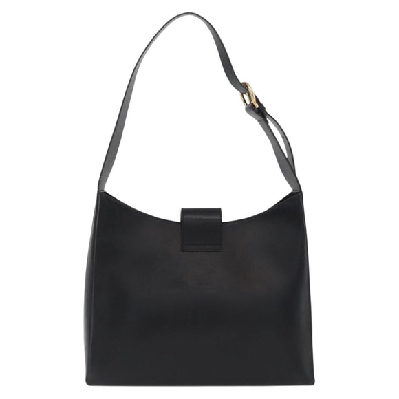 Salvatore Ferragamo Gancini Shoulder Bag Leather Black Gold Auth 169413