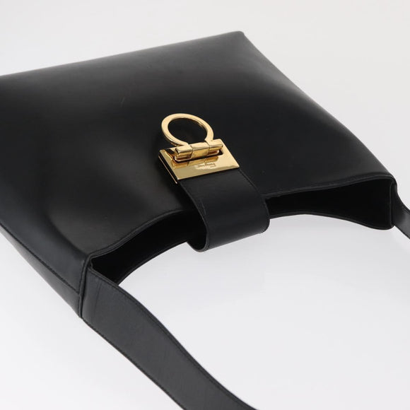 Salvatore Ferragamo Gancini Shoulder Bag Leather Black Gold Auth 169413