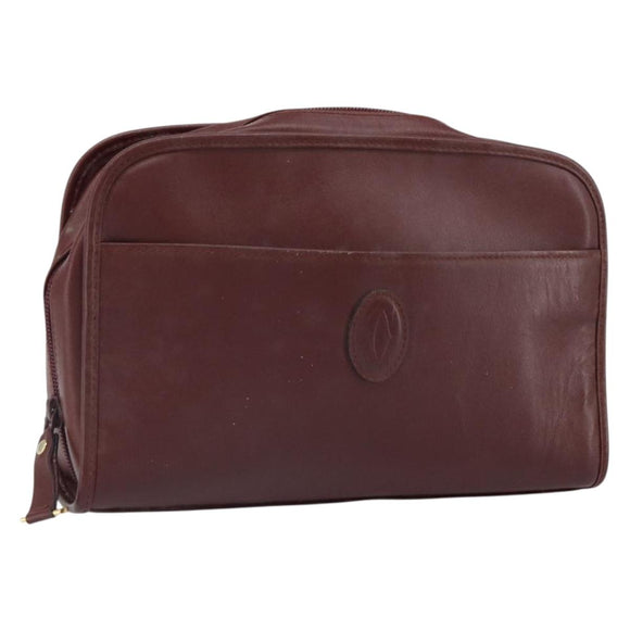 CARTIER Must Line Clutch Bag Leather Bordeaux Gold Auth 169415