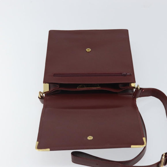 CARTIER Must Line Shoulder Bag Leather Bordeaux Gold Auth 169419