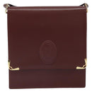 CARTIER Must Line Shoulder Bag Leather Bordeaux Gold Auth 169419-13