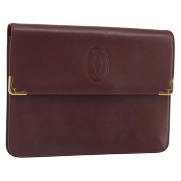 CARTIER Must Line Clutch Bag Leather Bordeaux Gold Auth 169421