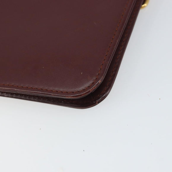 CARTIER Must Line Clutch Bag Leather Bordeaux Gold Auth 169421