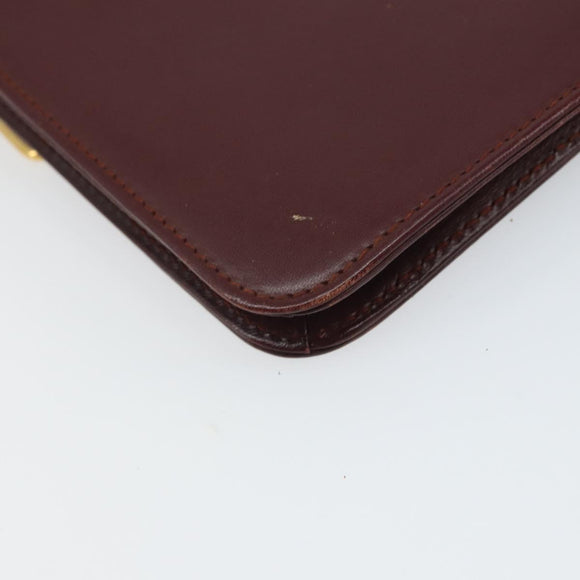 CARTIER Must Line Clutch Bag Leather Bordeaux Gold Auth 169421