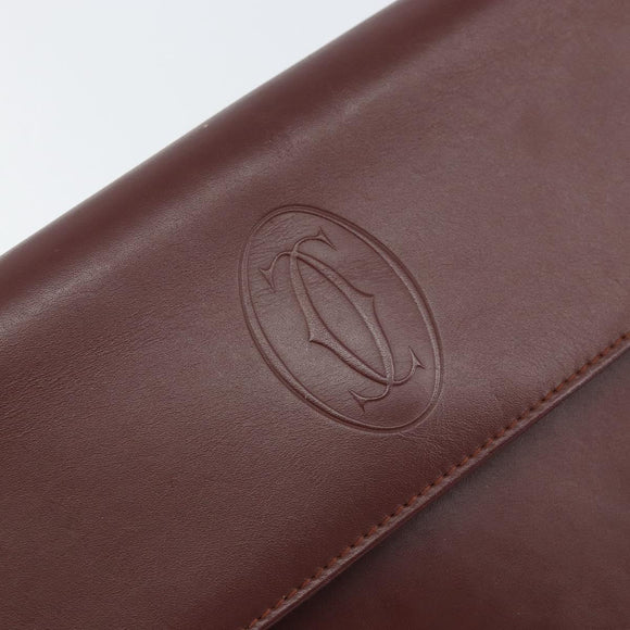 CARTIER Must Line Clutch Bag Leather Bordeaux Gold Auth 169421