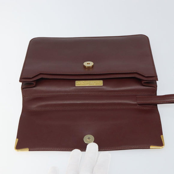 CARTIER Must Line Clutch Bag Leather Bordeaux Gold Auth 169421