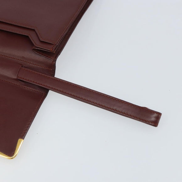 CARTIER Must Line Clutch Bag Leather Bordeaux Gold Auth 169421