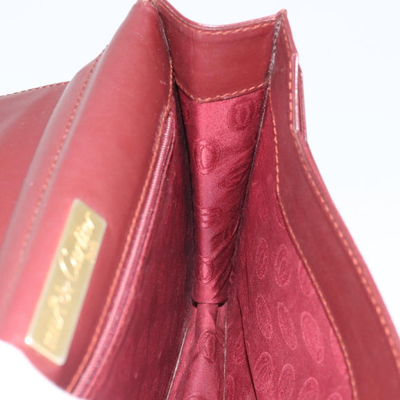 CARTIER Must Line Clutch Bag Leather Bordeaux Gold Auth 169421