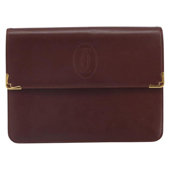 CARTIER Must Line Clutch Bag Leather Bordeaux Gold Auth 169421