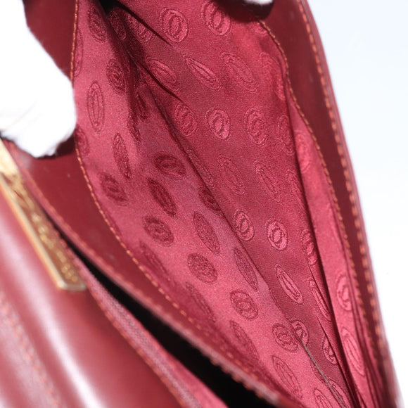 CARTIER Must Line Clutch Bag Leather Bordeaux Gold Auth 169421