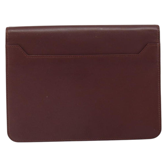 CARTIER Must Line Clutch Bag Leather Bordeaux Gold Auth 169421