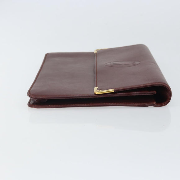 CARTIER Must Line Clutch Bag Leather Bordeaux Gold Auth 169421