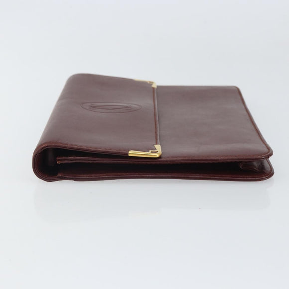 CARTIER Must Line Clutch Bag Leather Bordeaux Gold Auth 169421
