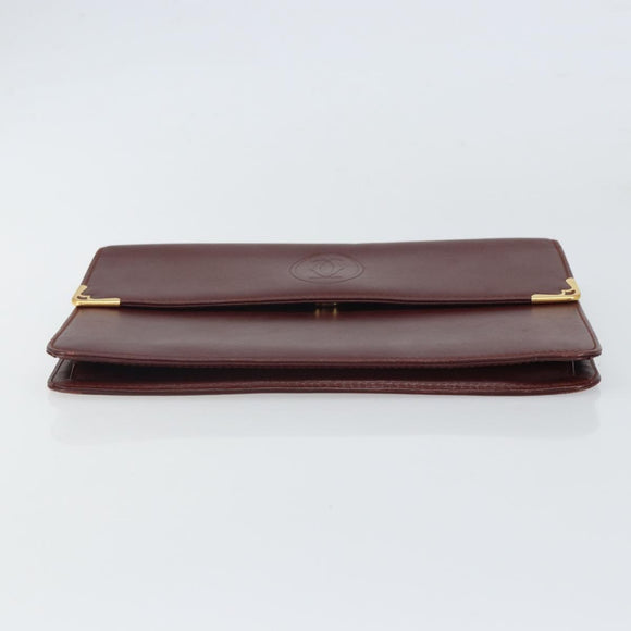 CARTIER Must Line Clutch Bag Leather Bordeaux Gold Auth 169421