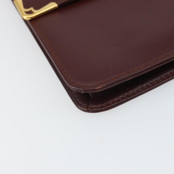 CARTIER Must Line Clutch Bag Leather Bordeaux Gold Auth 169421