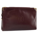 CARTIER Must Line Clutch Bag Leather Bordeaux Gold Auth 169422-1