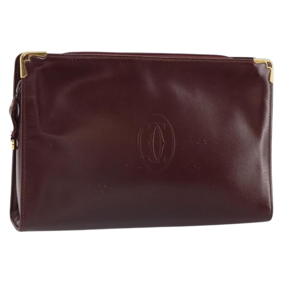 CARTIER Must Line Clutch Bag Leather Bordeaux Gold Auth 169422