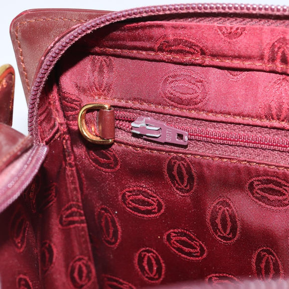CARTIER Must Line Clutch Bag Leather Bordeaux Gold Auth 169422
