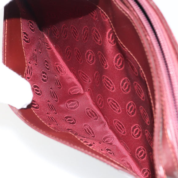CARTIER Must Line Clutch Bag Leather Bordeaux Gold Auth 169422