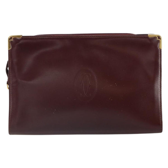 CARTIER Must Line Clutch Bag Leather Bordeaux Gold Auth 169422