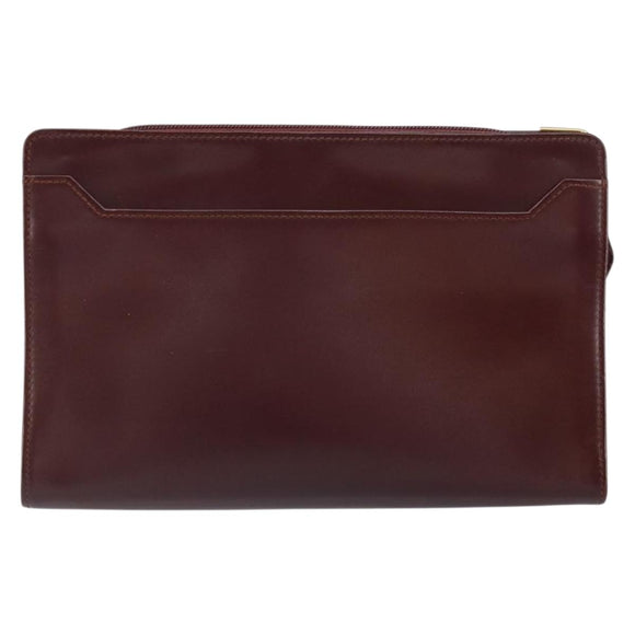 CARTIER Must Line Clutch Bag Leather Bordeaux Gold Auth 169422