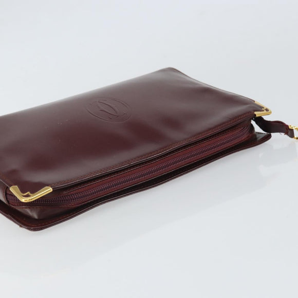 CARTIER Must Line Clutch Bag Leather Bordeaux Gold Auth 169422