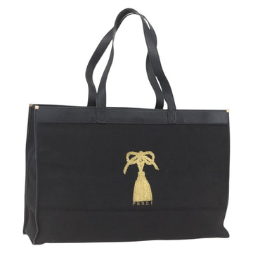 FENDI Tote Bag Canvas Black Gold Auth 169428