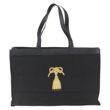 FENDI Tote Bag Canvas Black Gold Auth 169428 - 0