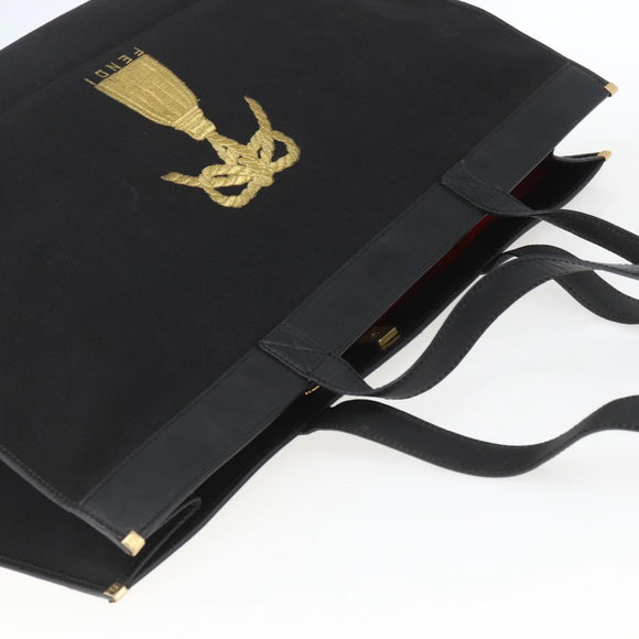 FENDI Tote Bag Canvas Black Gold Auth 169428