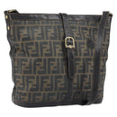 FENDI Zucca Canvas Shoulder Bag PVC Black Brown Auth 169429-1