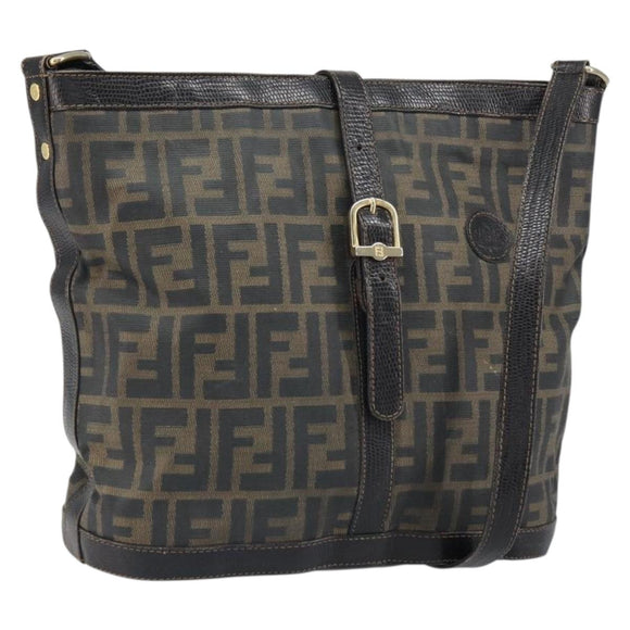 FENDI Zucca Canvas Shoulder Bag PVC Black Brown Auth 169429