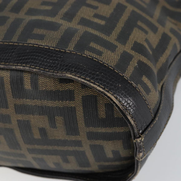 FENDI Zucca Canvas Shoulder Bag PVC Black Brown Auth 169429