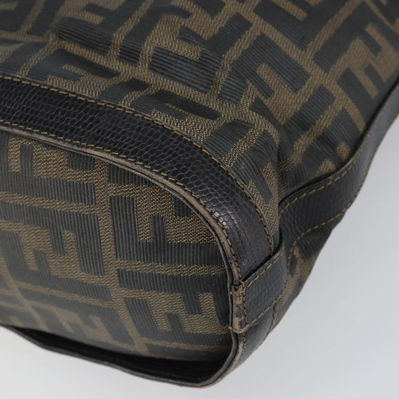 FENDI Zucca Canvas Shoulder Bag PVC Black Brown Auth 169429