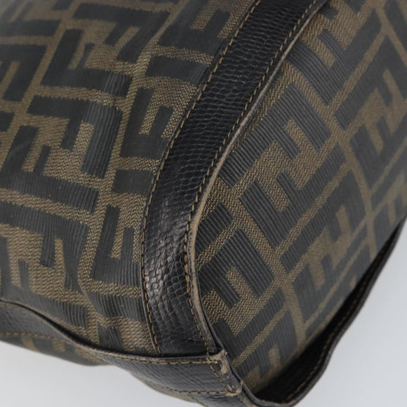 FENDI Zucca Canvas Shoulder Bag PVC Black Brown Auth 169429