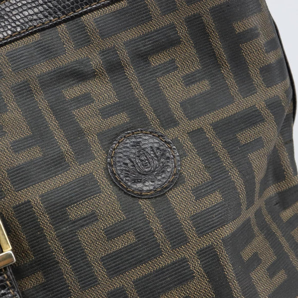 FENDI Zucca Canvas Shoulder Bag PVC Black Brown Auth 169429