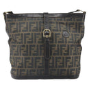 FENDI Zucca Canvas Shoulder Bag PVC Black Brown Auth 169429-2