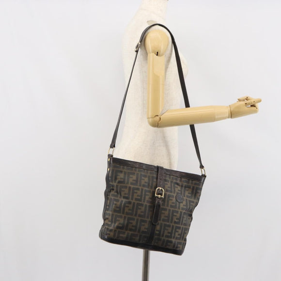 FENDI Zucca Canvas Shoulder Bag PVC Black Brown Auth 169429