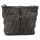 FENDI Zucca Canvas Shoulder Bag PVC Black Brown Auth 169429-3