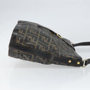 FENDI Zucca Canvas Shoulder Bag PVC Black Brown Auth 169429-4