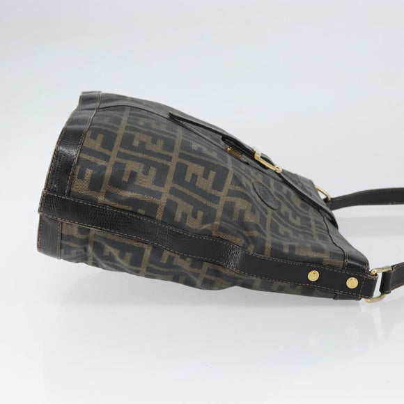 FENDI Zucca Canvas Shoulder Bag PVC Black Brown Auth 169429