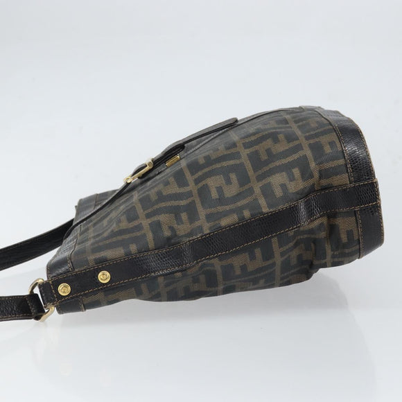 FENDI Zucca Canvas Shoulder Bag PVC Black Brown Auth 169429