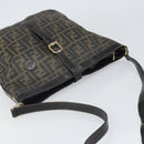 FENDI Zucca Canvas Shoulder Bag PVC Black Brown Auth 169429-6
