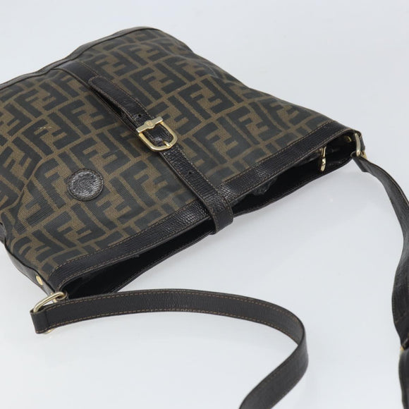 FENDI Zucca Canvas Shoulder Bag PVC Black Brown Auth 169429
