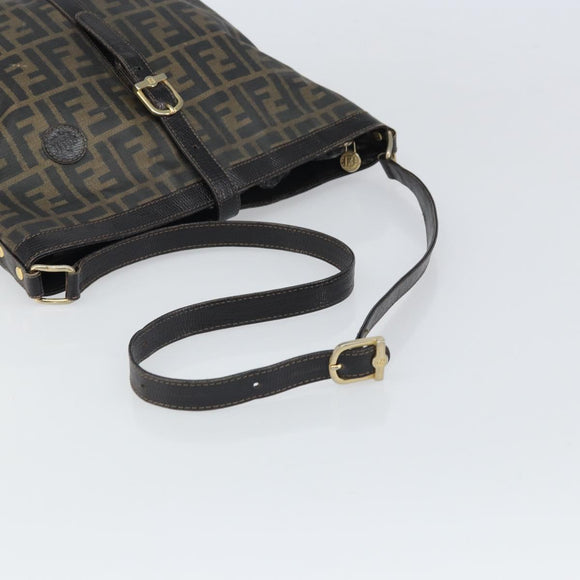 FENDI Zucca Canvas Shoulder Bag PVC Black Brown Auth 169429